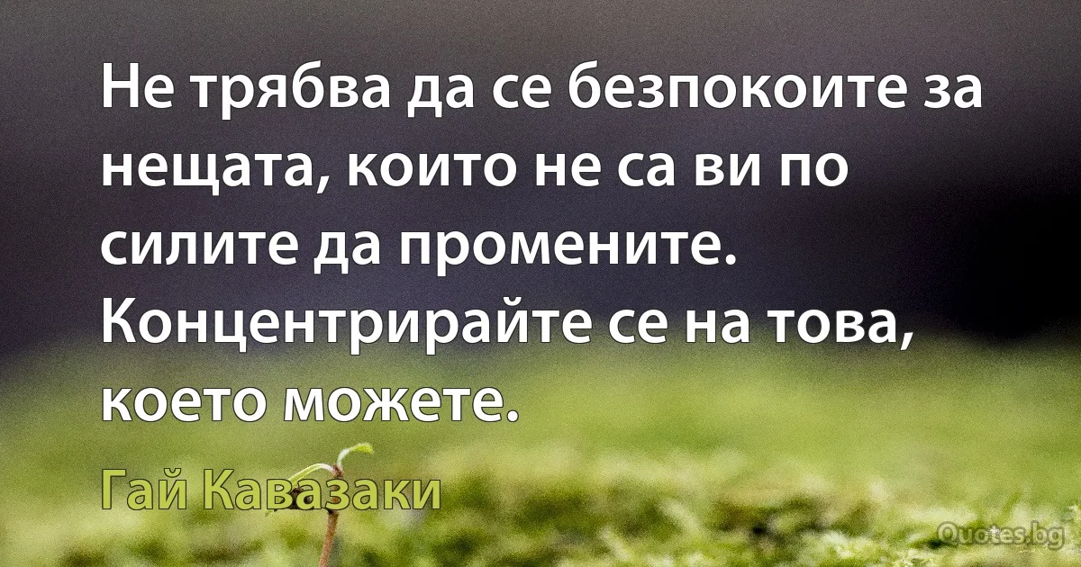 Не трябва да се безпокоите за нещата, които не са ви по силите да промените. Концентрирайте се на това, което можете. (Гай Кавазаки)