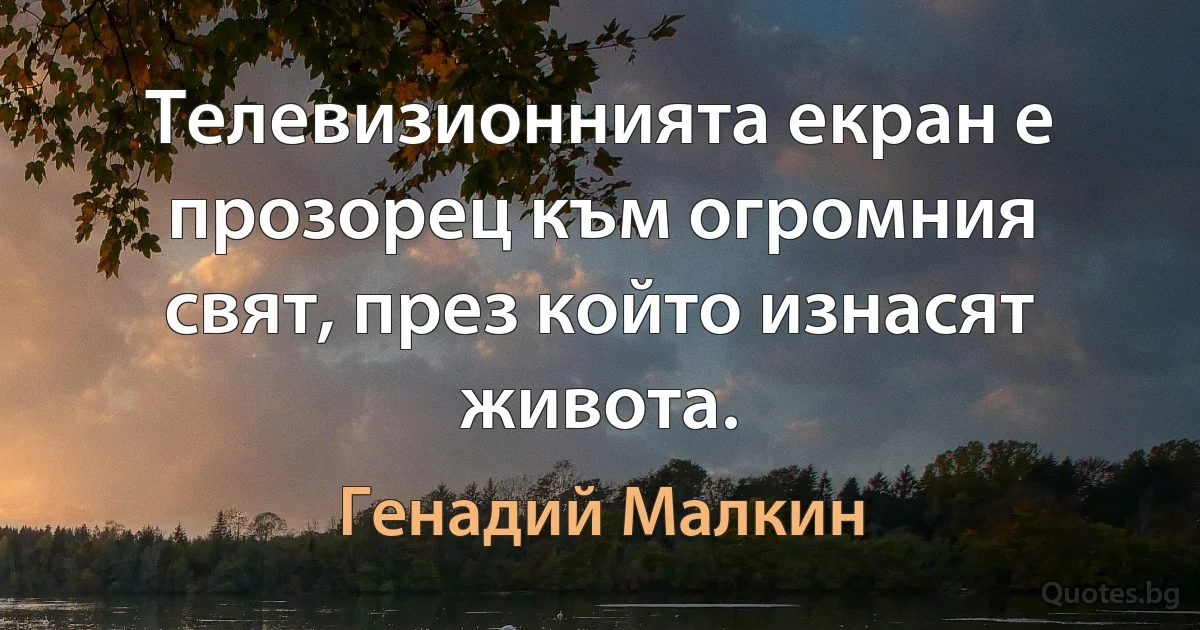 Телевизионнията екран е прозорец към огромния свят, през който изнасят живота. (Генадий Малкин)