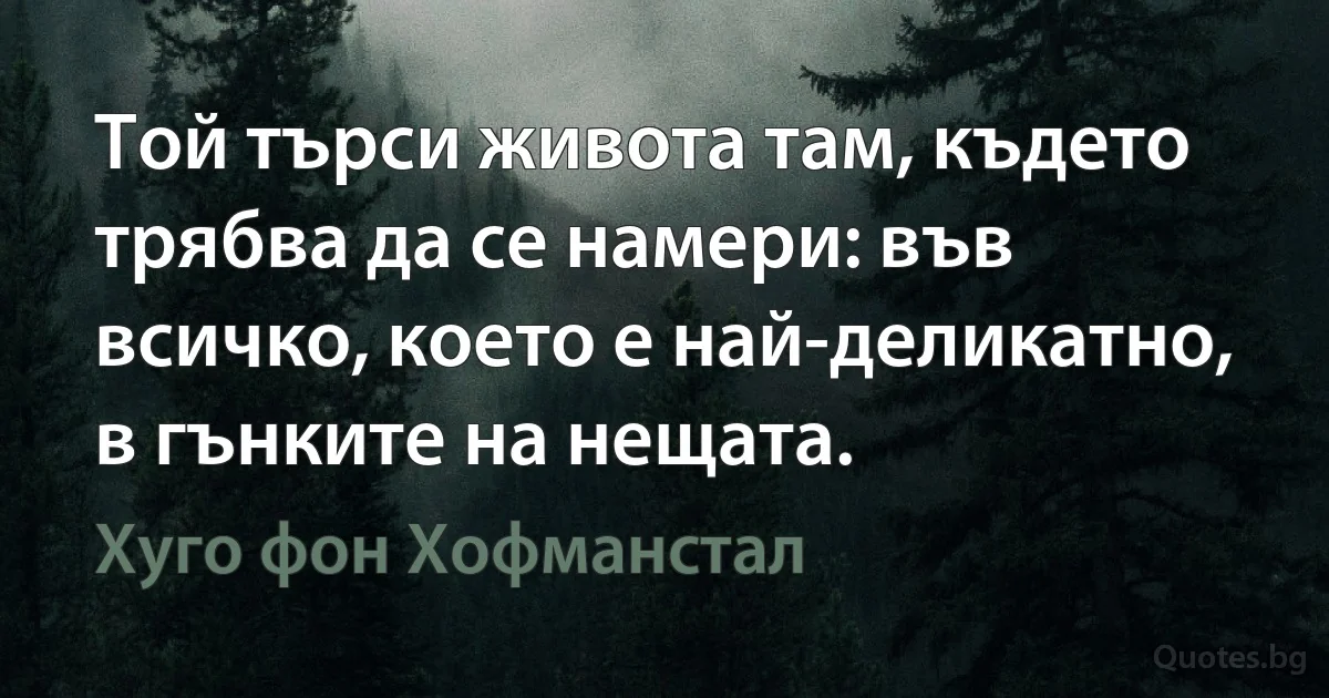 Той търси живота там, където трябва да се намери: във всичко, което е най-деликатно, в гънките на нещата. (Хуго фон Хофманстал)