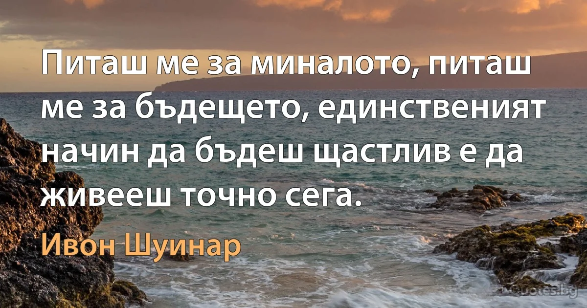 Питаш ме за миналото, питаш ме за бъдещето, единственият начин да бъдеш щастлив е да живееш точно сега. (Ивон Шуинар)