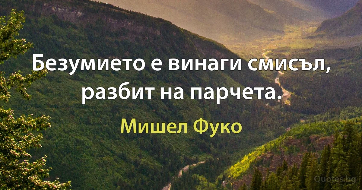 Безумието е винаги смисъл, разбит на парчета. (Мишел Фуко)