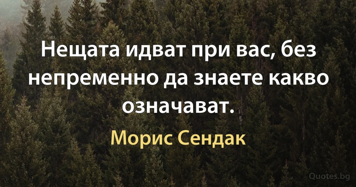 Нещата идват при вас, без непременно да знаете какво означават. (Морис Сендак)