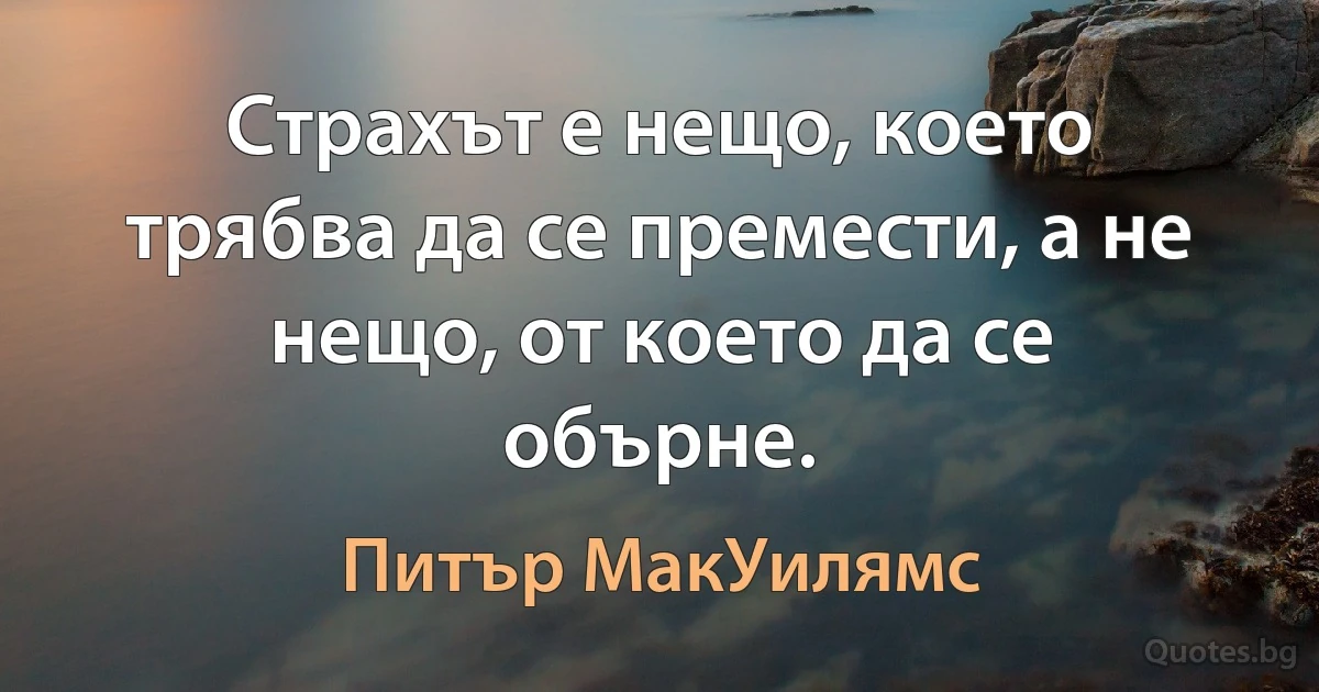 Страхът е нещо, което трябва да се премести, а не нещо, от което да се обърне. (Питър МакУилямс)