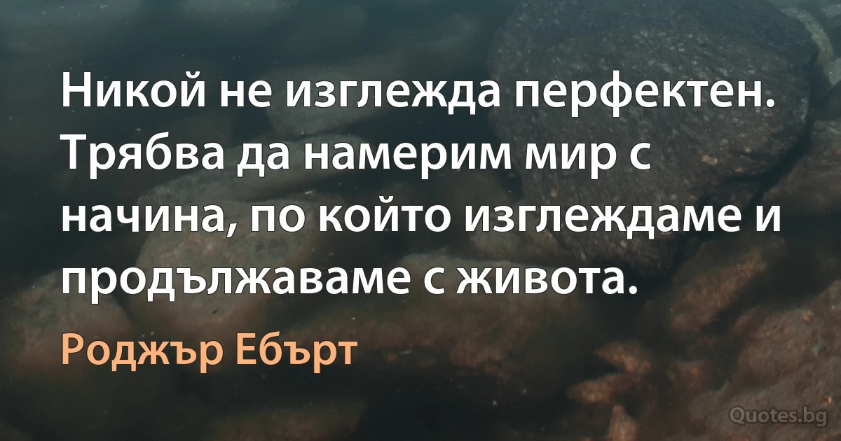 Никой не изглежда перфектен. Трябва да намерим мир с начина, по който изглеждаме и продължаваме с живота. (Роджър Ебърт)