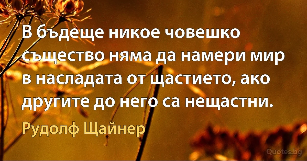 В бъдеще никое човешко същество няма да намери мир в насладата от щастието, ако другите до него са нещастни. (Рудолф Щайнер)