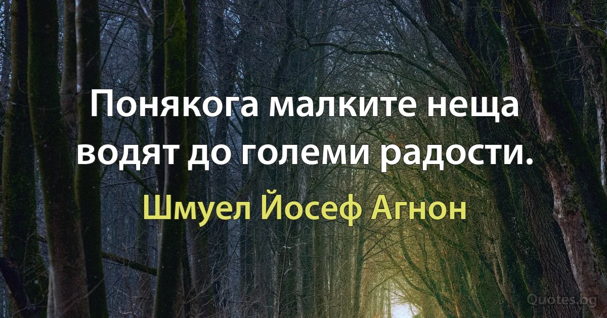 Понякога малките неща водят до големи радости. (Шмуел Йосеф Агнон)