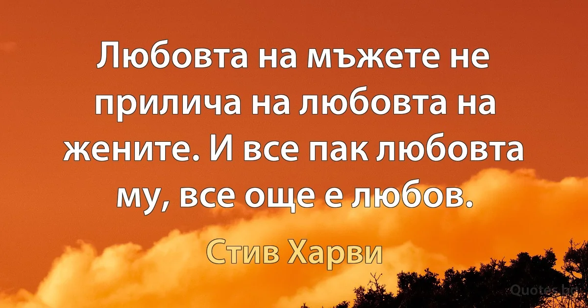 Любовта на мъжете не прилича на любовта на жените. И все пак любовта му, все още е любов. (Стив Харви)