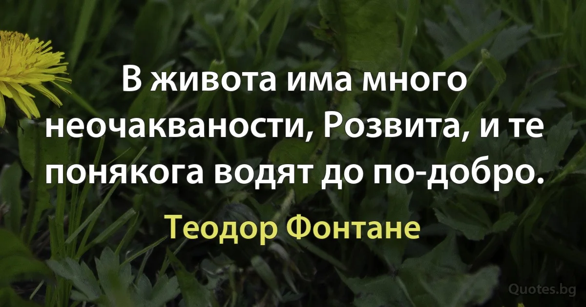 В живота има много неочакваности, Розвита, и те понякога водят до по-добро. (Теодор Фонтане)