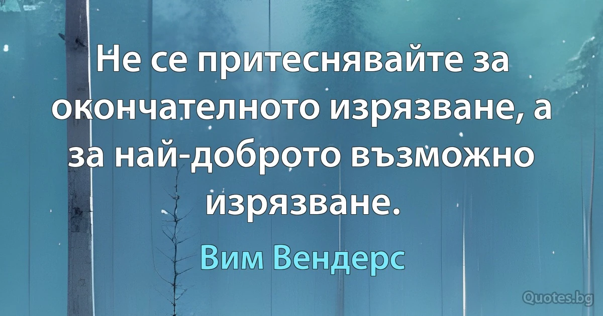 Не се притеснявайте за окончателното изрязване, а за най-доброто възможно изрязване. (Вим Вендерс)