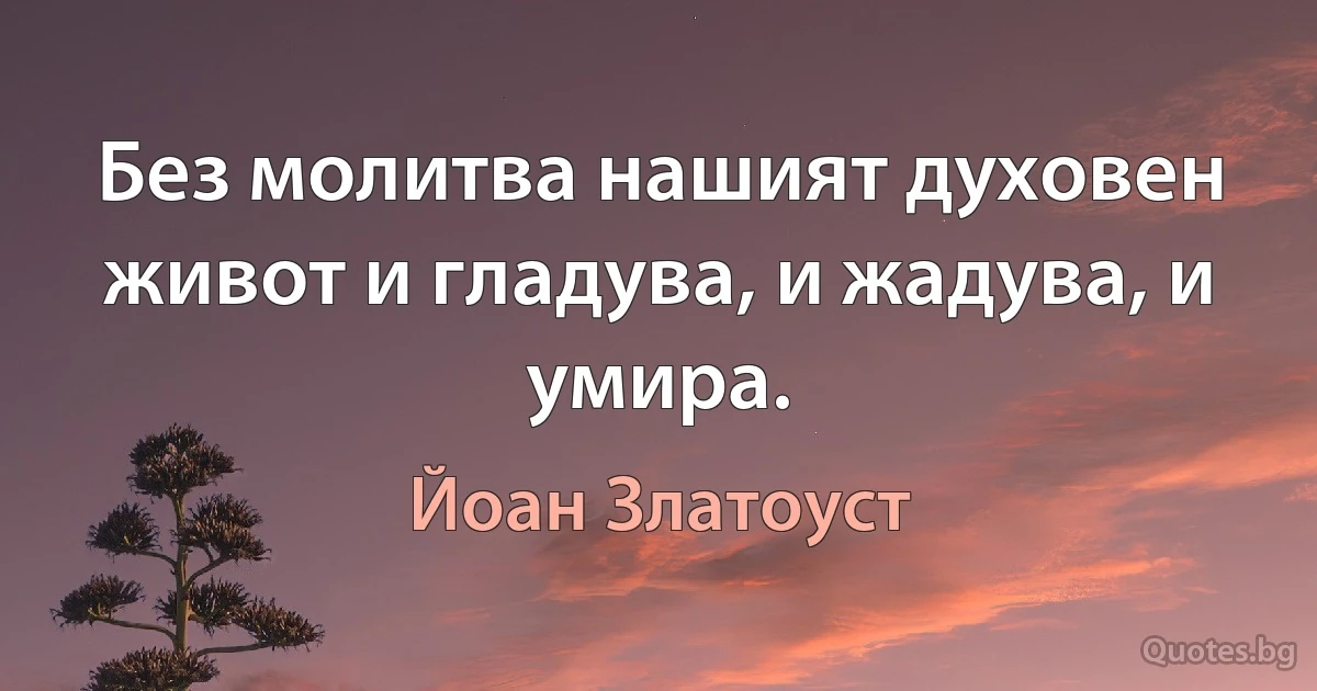 Без молитва нашият духовен живот и гладува, и жадува, и умира. (Йоан Златоуст)