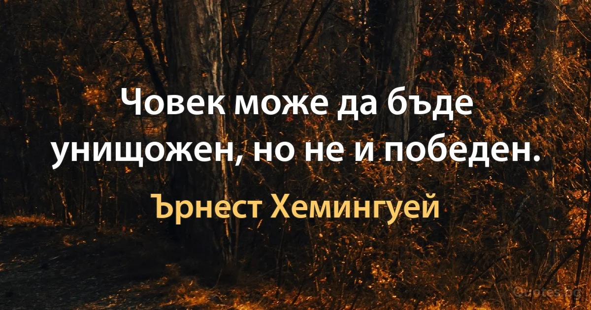 Човек може да бъде унищожен, но не и победен. (Ърнест Хемингуей)