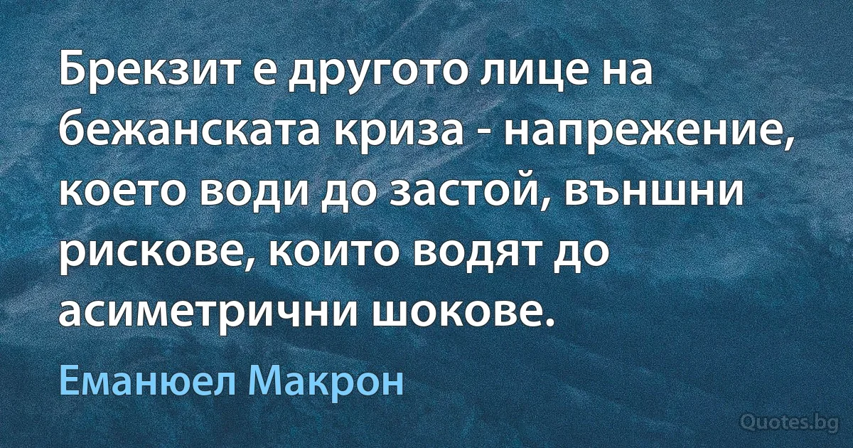 Брекзит е другото лице на бежанската криза - напрежение, което води до застой, външни рискове, които водят до асиметрични шокове. (Еманюел Макрон)