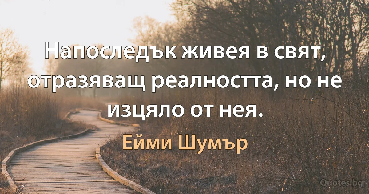 Напоследък живея в свят, отразяващ реалността, но не изцяло от нея. (Ейми Шумър)