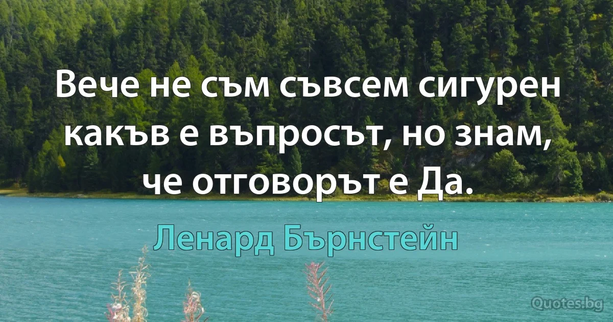 Вече не съм съвсем сигурен какъв е въпросът, но знам, че отговорът е Да. (Ленард Бърнстейн)