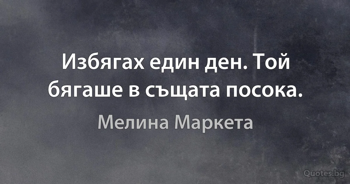 Избягах един ден. Той бягаше в същата посока. (Мелина Маркета)