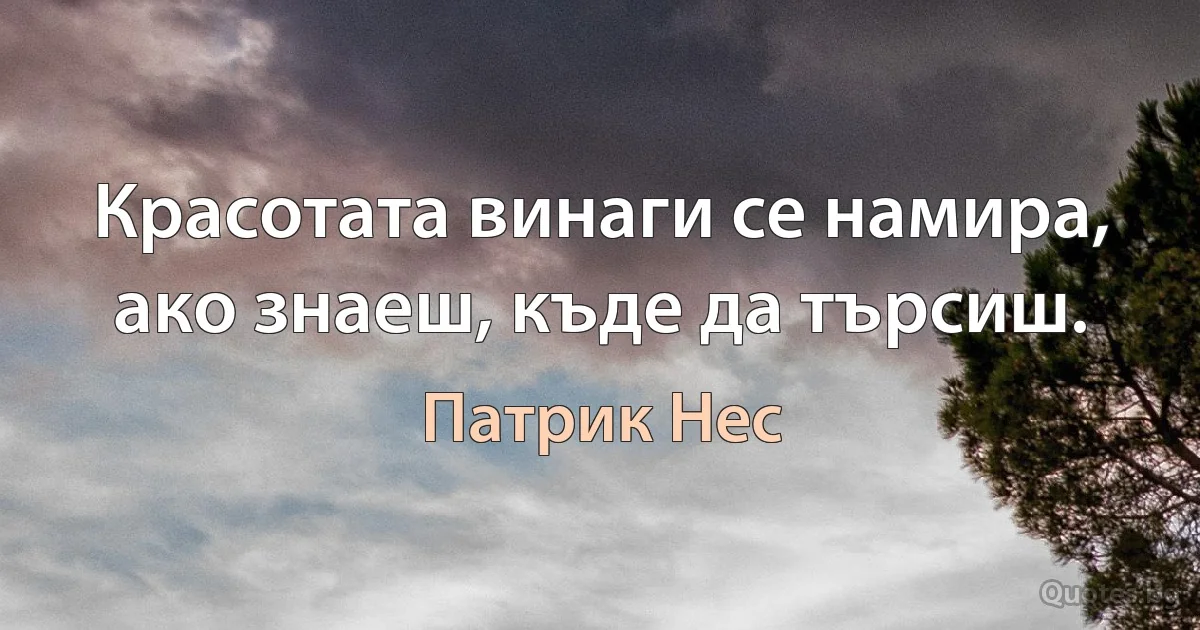 Красотата винаги се намира, ако знаеш, къде да търсиш. (Патрик Нес)