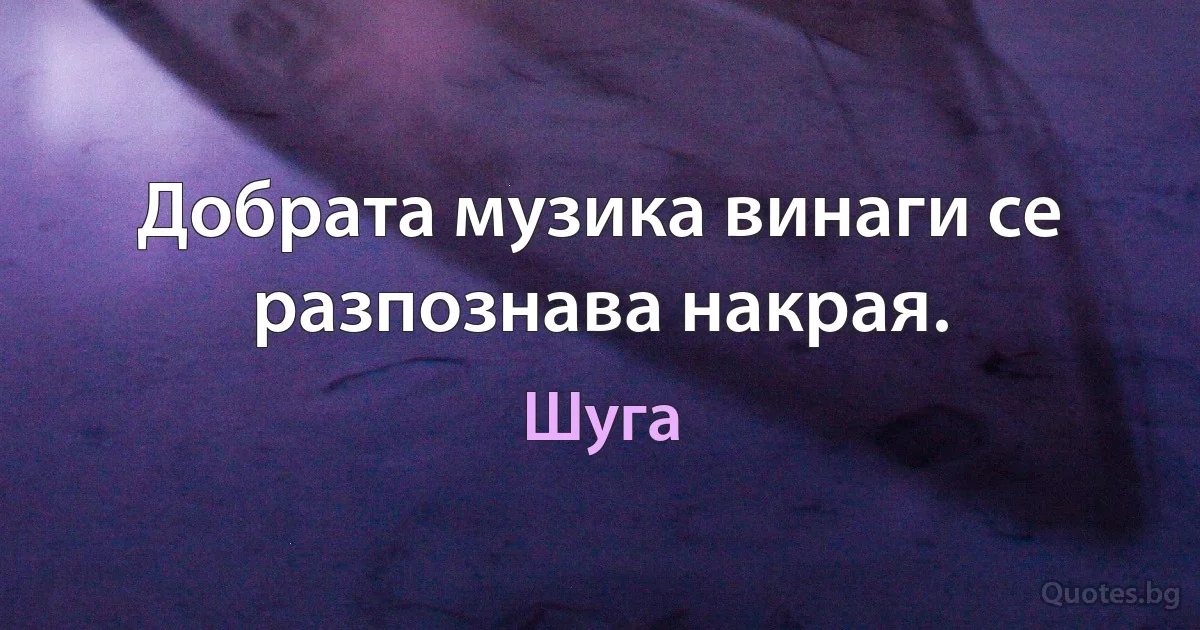 Добрата музика винаги се разпознава накрая. (Шуга)