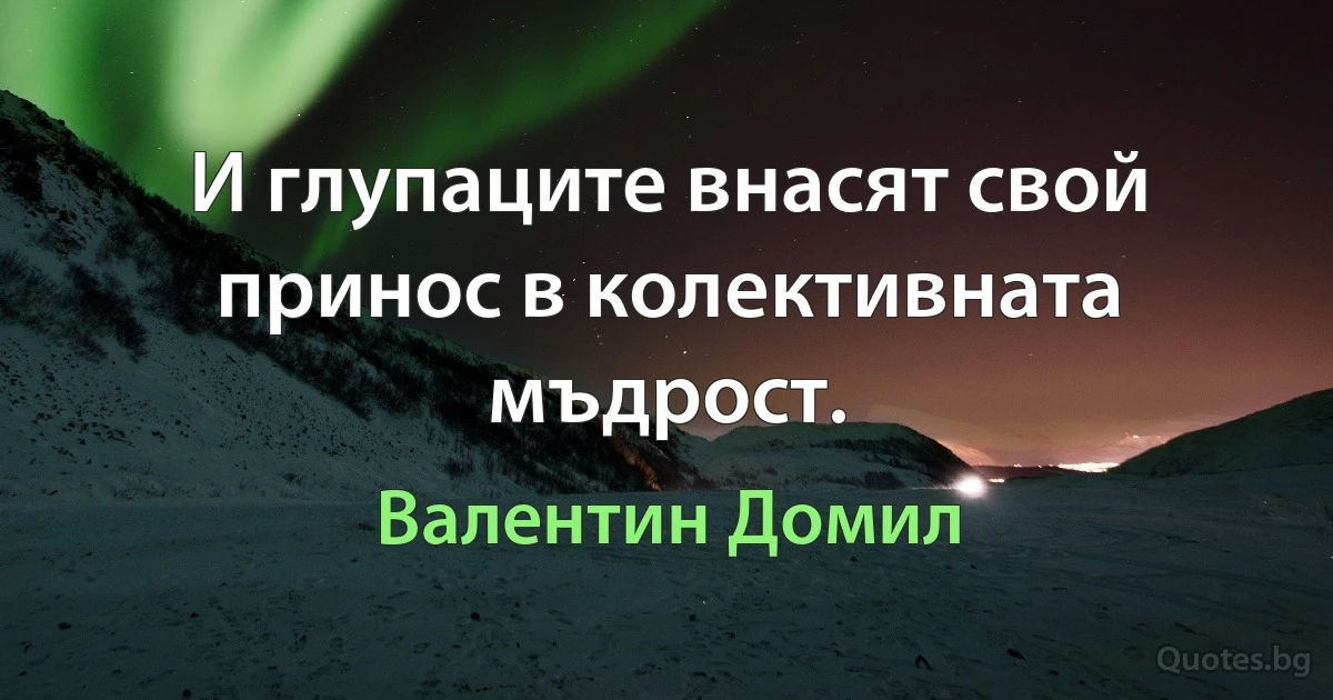 И глупаците внасят свой принос в колективната мъдрост. (Валентин Домил)