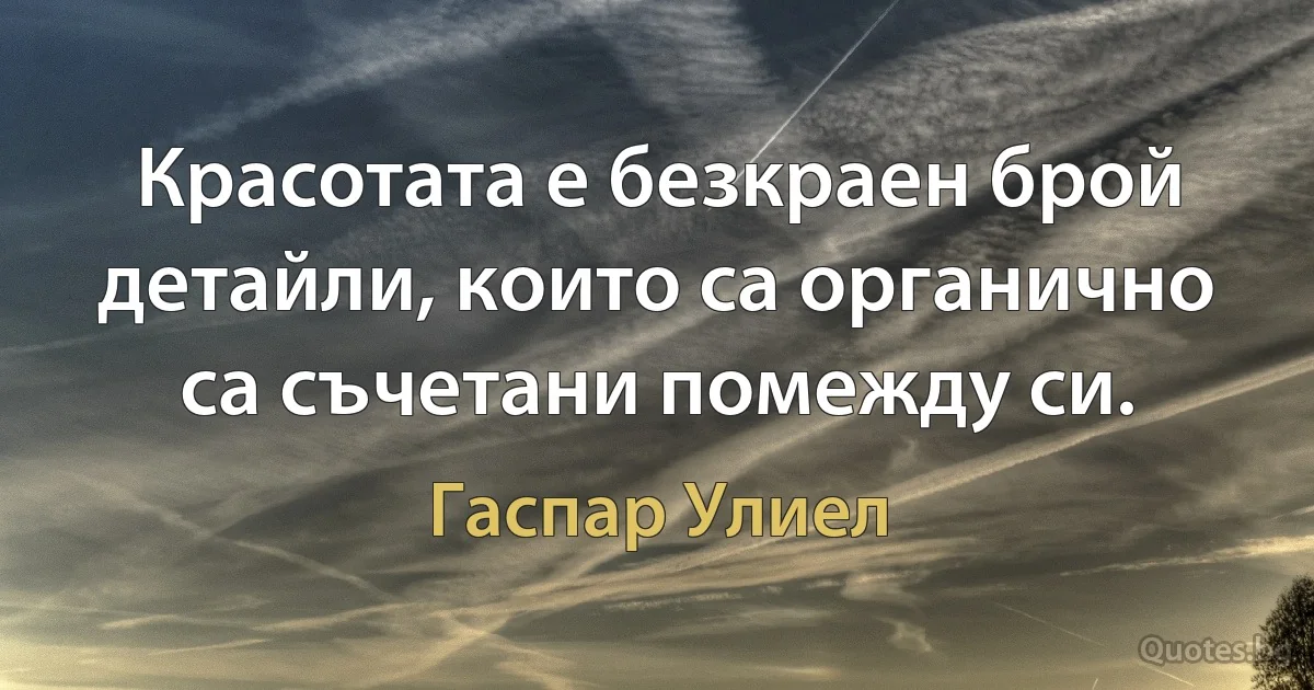 Красотата е безкраен брой детайли, които са органично са съчетани помежду си. (Гаспар Улиел)