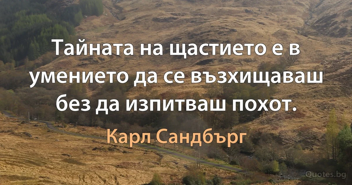 Тайната на щастието е в умението да се възхищаваш без да изпитваш похот. (Карл Сандбърг)