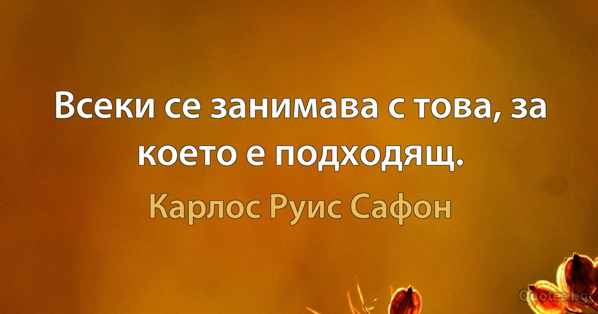 Всеки се занимава с това, за което е подходящ. (Карлос Руис Сафон)