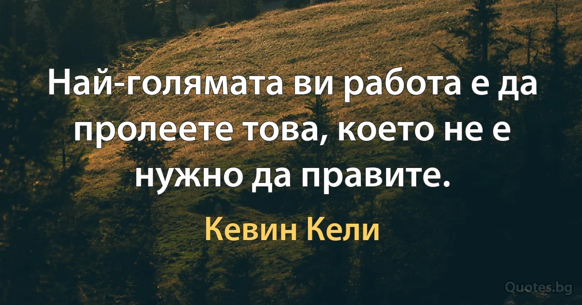 Най-голямата ви работа е да пролеете това, което не е нужно да правите. (Кевин Кели)