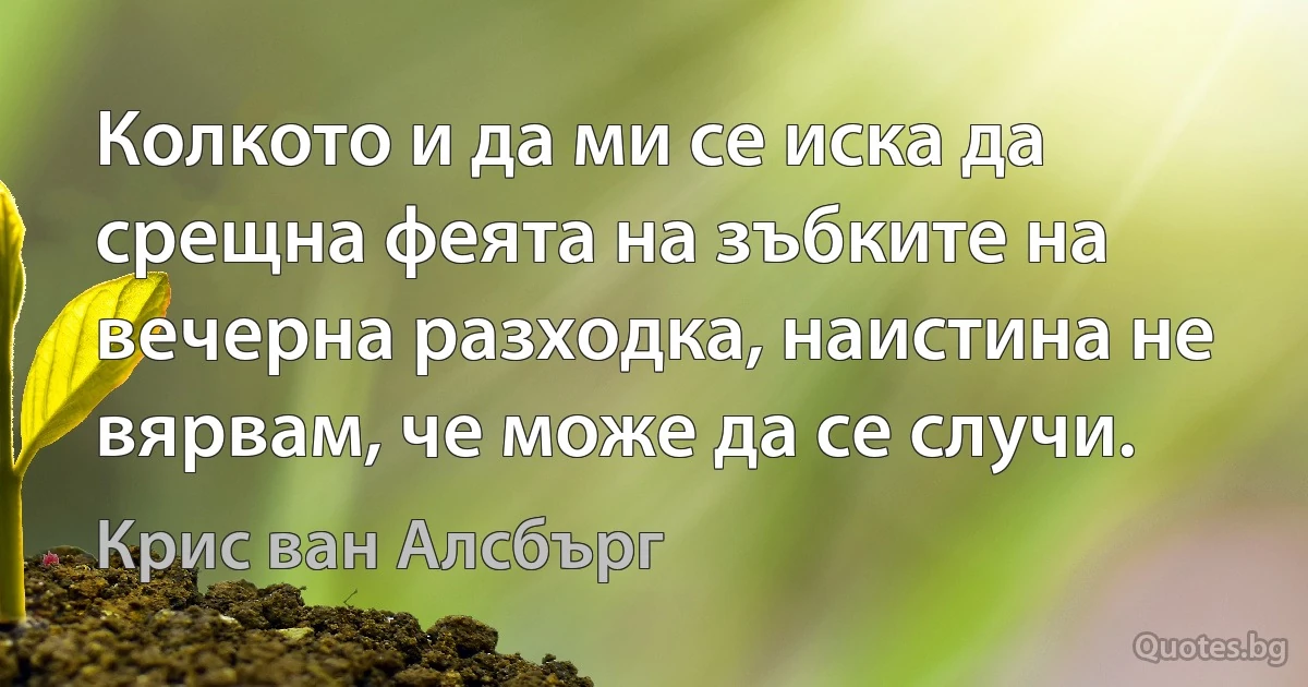 Колкото и да ми се иска да срещна феята на зъбките на вечерна разходка, наистина не вярвам, че може да се случи. (Крис ван Алсбърг)