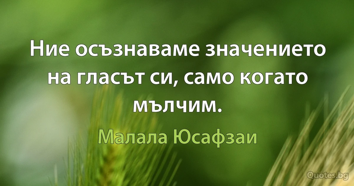 Ние осъзнаваме значението на гласът си, само когато мълчим. (Малала Юсафзаи)