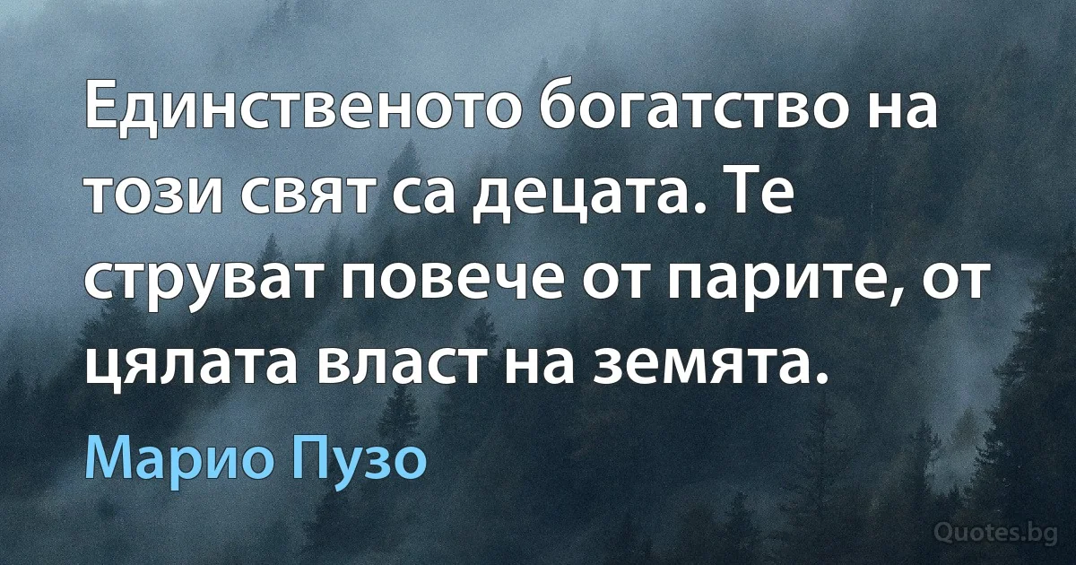 Единственото богатство на този свят са децата. Те струват повече от парите, от цялата власт на земята. (Марио Пузо)