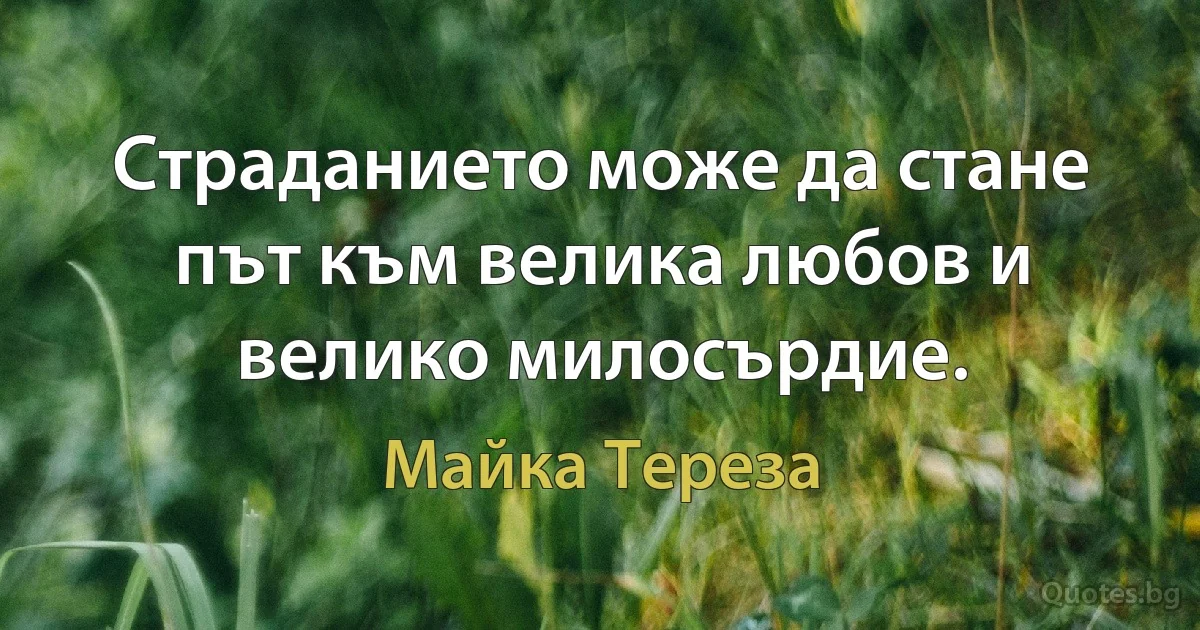 Страданието може да стане път към велика любов и велико милосърдие. (Майка Тереза)