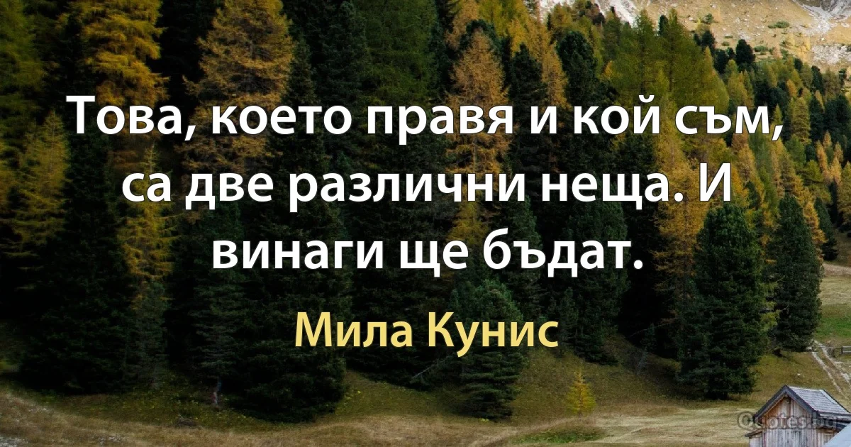 Това, което правя и кой съм, са две различни неща. И винаги ще бъдат. (Мила Кунис)