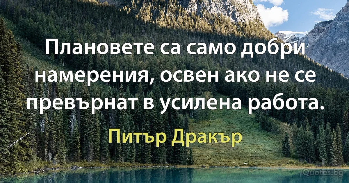 Плановете са само добри намерения, освен ако не се превърнат в усилена работа. (Питър Дракър)