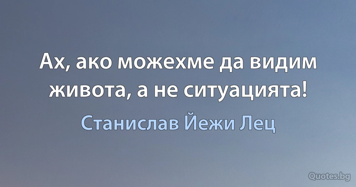 Ах, ако можехме да видим живота, а не ситуацията! (Станислав Йежи Лец)