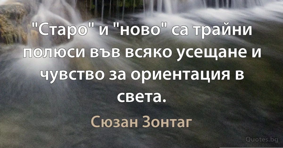 "Старо" и "ново" са трайни полюси във всяко усещане и чувство за ориентация в света. (Сюзан Зонтаг)