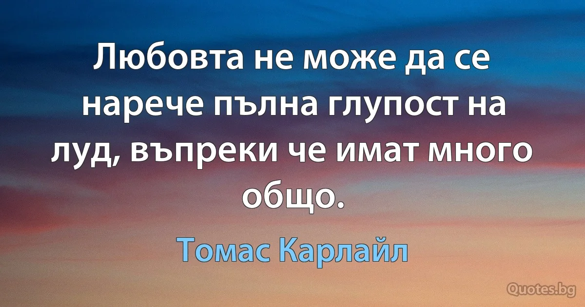 Любовта не може да се нарече пълна глупост на луд, въпреки че имат много общо. (Томас Карлайл)