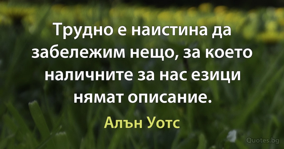 Трудно е наистина да забележим нещо, за което наличните за нас езици нямат описание. (Алън Уотс)