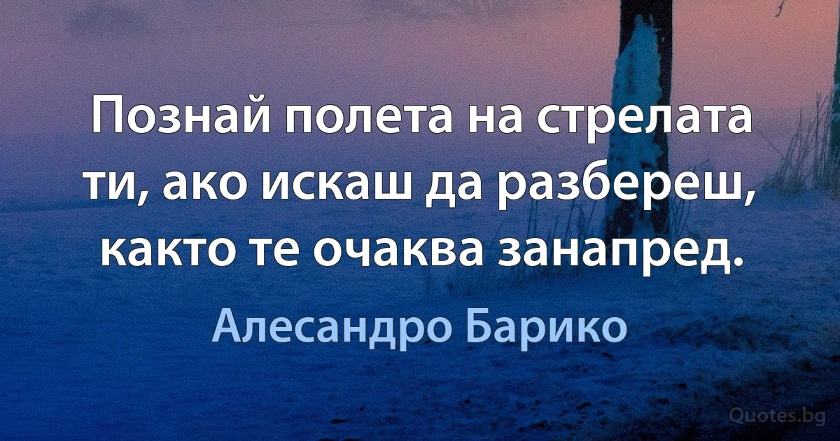 Познай полета на стрелата ти, ако искаш да разбереш, както те очаква занапред. (Алесандро Барико)