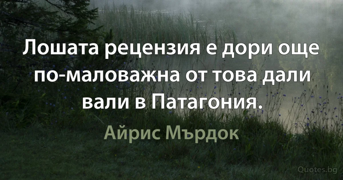 Лошата рецензия е дори още по-маловажна от това дали вали в Патагония. (Айрис Мърдок)