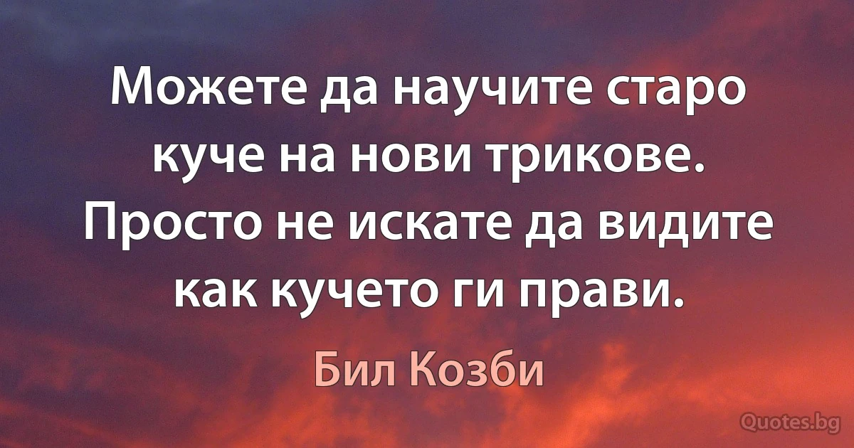 Можете да научите старо куче на нови трикове. Просто не искате да видите как кучето ги прави. (Бил Козби)