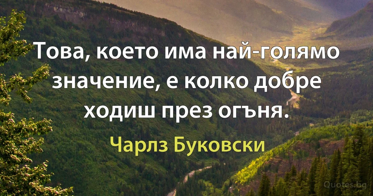 Това, което има най-голямо значение, е колко добре ходиш през огъня. (Чарлз Буковски)