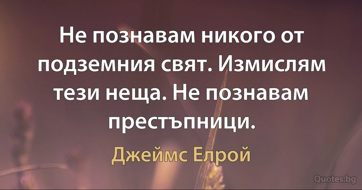 Не познавам никого от подземния свят. Измислям тези неща. Не познавам престъпници. (Джеймс Елрой)