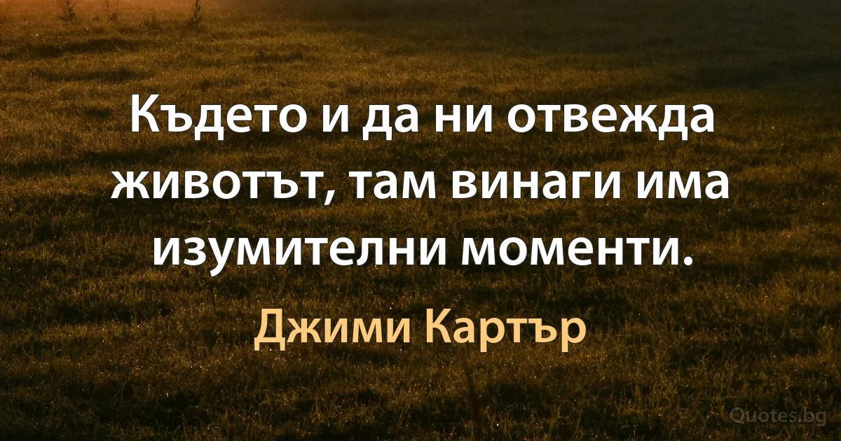 Където и да ни отвежда животът, там винаги има изумителни моменти. (Джими Картър)