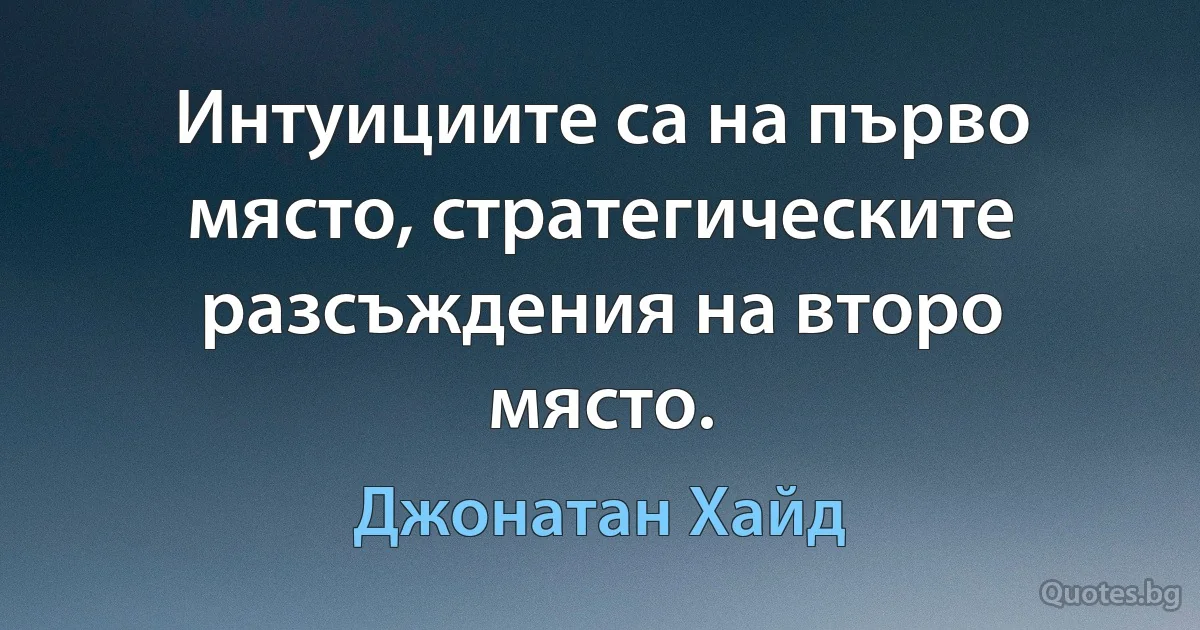 Интуициите са на първо място, стратегическите разсъждения на второ място. (Джонатан Хайд)