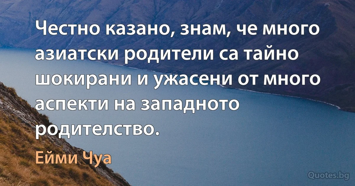 Честно казано, знам, че много азиатски родители са тайно шокирани и ужасени от много аспекти на западното родителство. (Ейми Чуа)