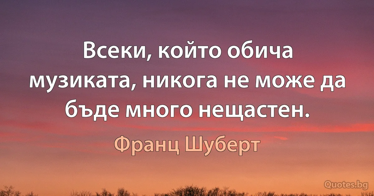 Всеки, който обича музиката, никога не може да бъде много нещастен. (Франц Шуберт)