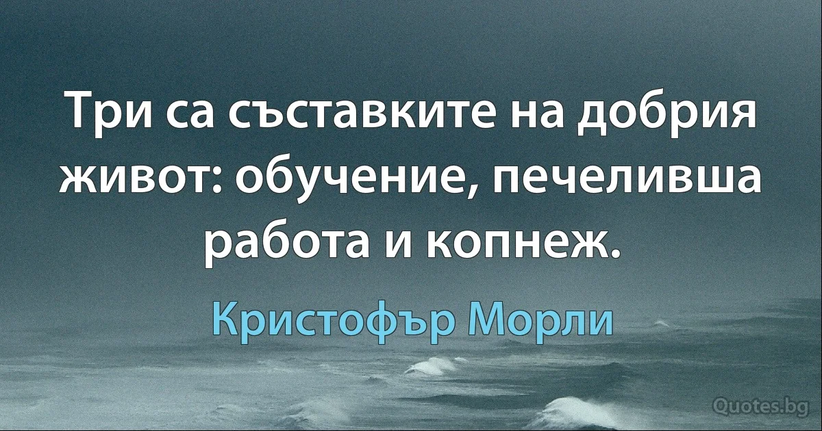 Три са съставките на добрия живот: обучение, печеливша работа и копнеж. (Кристофър Морли)