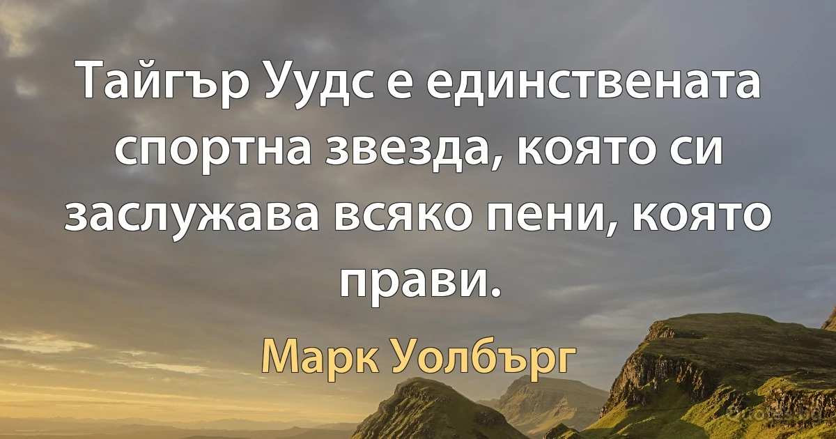 Тайгър Уудс е единствената спортна звезда, която си заслужава всяко пени, която прави. (Марк Уолбърг)