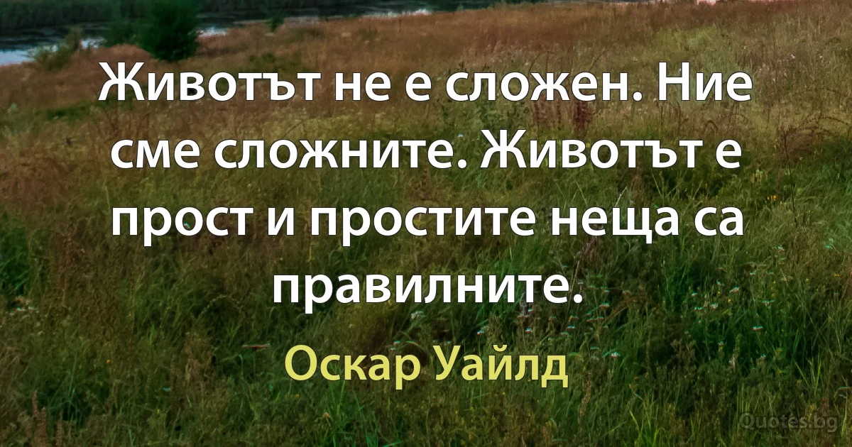 Животът не е сложен. Ние сме сложните. Животът е прост и простите неща са правилните. (Оскар Уайлд)