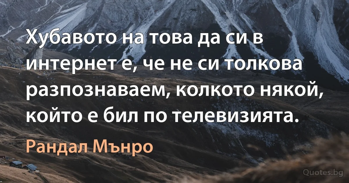 Хубавото на това да си в интернет е, че не си толкова разпознаваем, колкото някой, който е бил по телевизията. (Рандал Мънро)