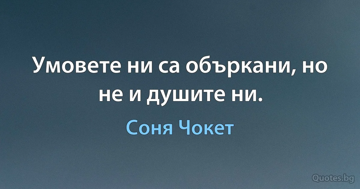 Умовете ни са объркани, но не и душите ни. (Соня Чокет)